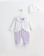 Cargar imagen en el visor de la galería, 12721 Beige with White Cardigan Knitted &amp; Cotton Babygrow (Pack4)
