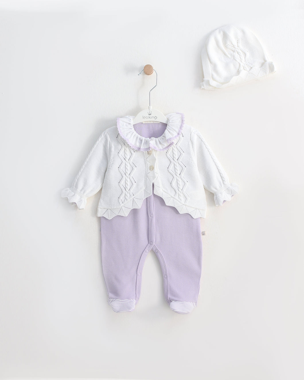 12721 Lilac Cardigan Knitted & Cotton Babygrow (Pack4)