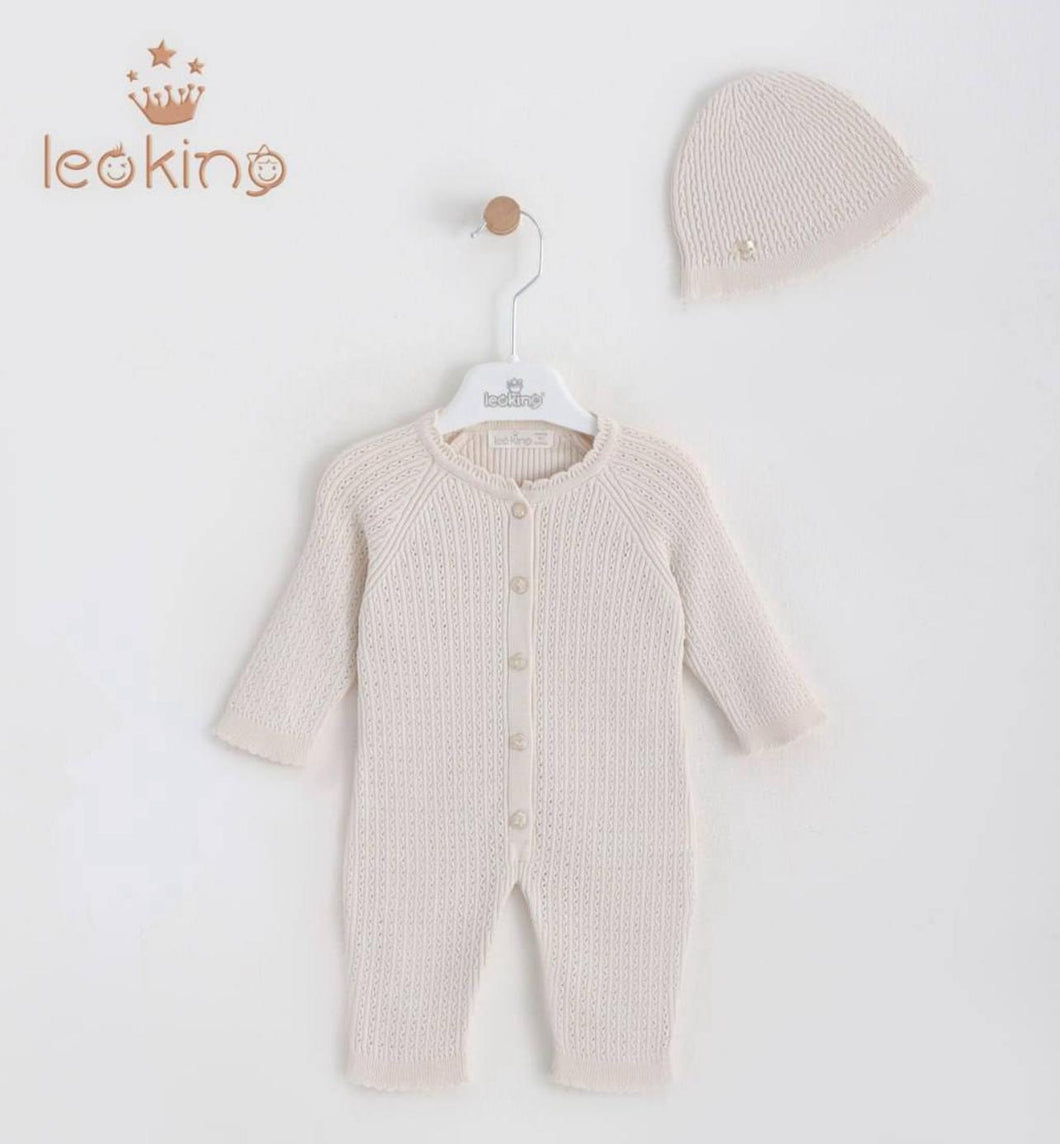 7404-Bge Girls Beige Knitted Romper