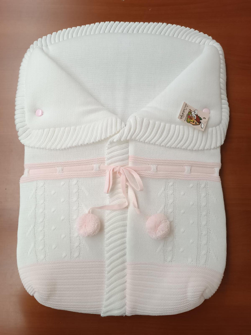 2985  White with pale pink  Pompom Sleeping Bag