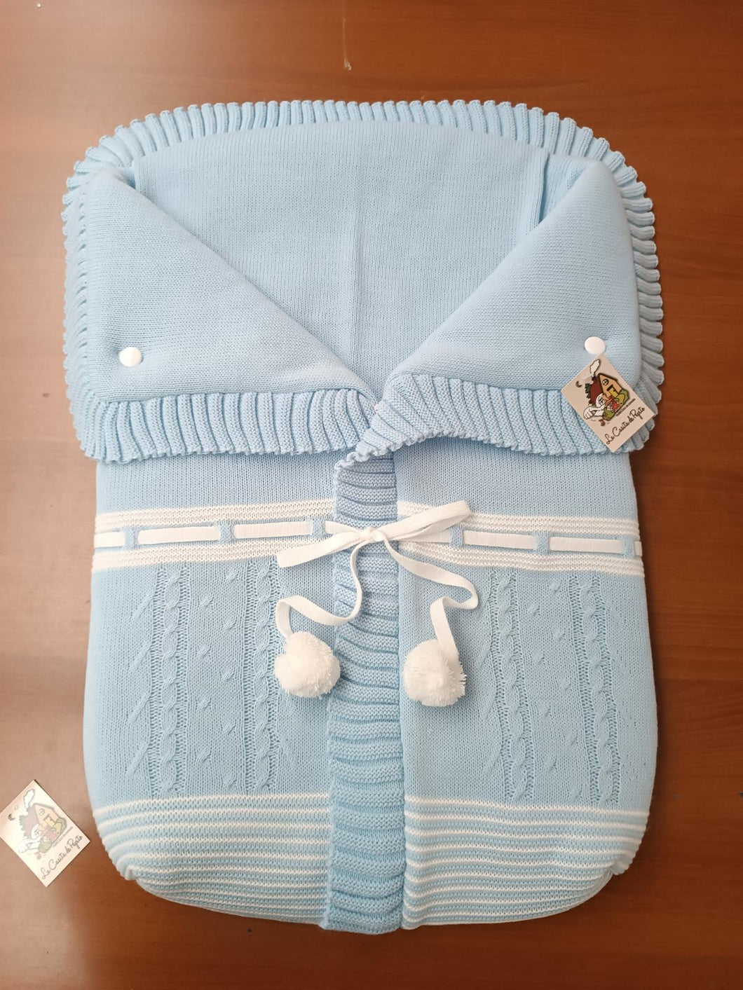 2985  Baby Blue with white Pompom Sleeping Bag