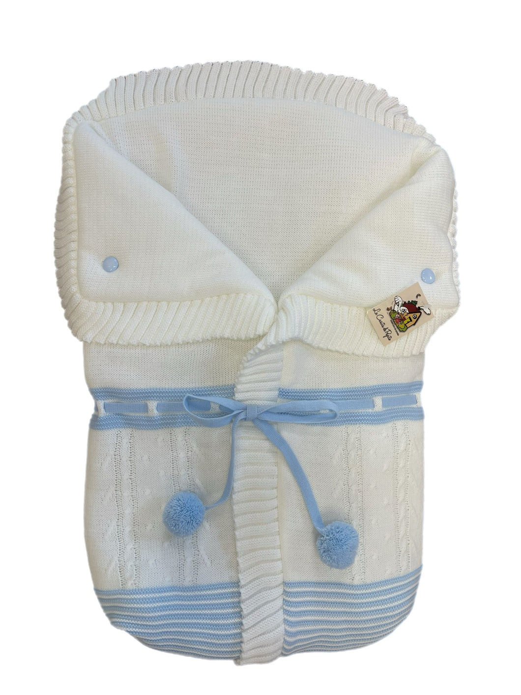 2985  White with Pale Blue Pompom Sleeping Bag