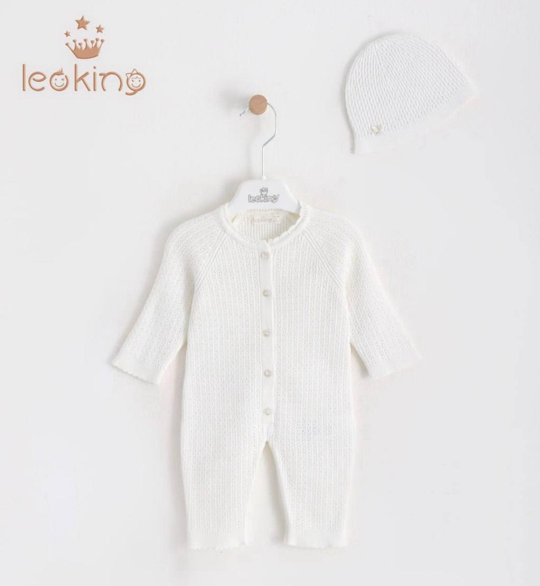 7404-W Girls White Knitted Romper