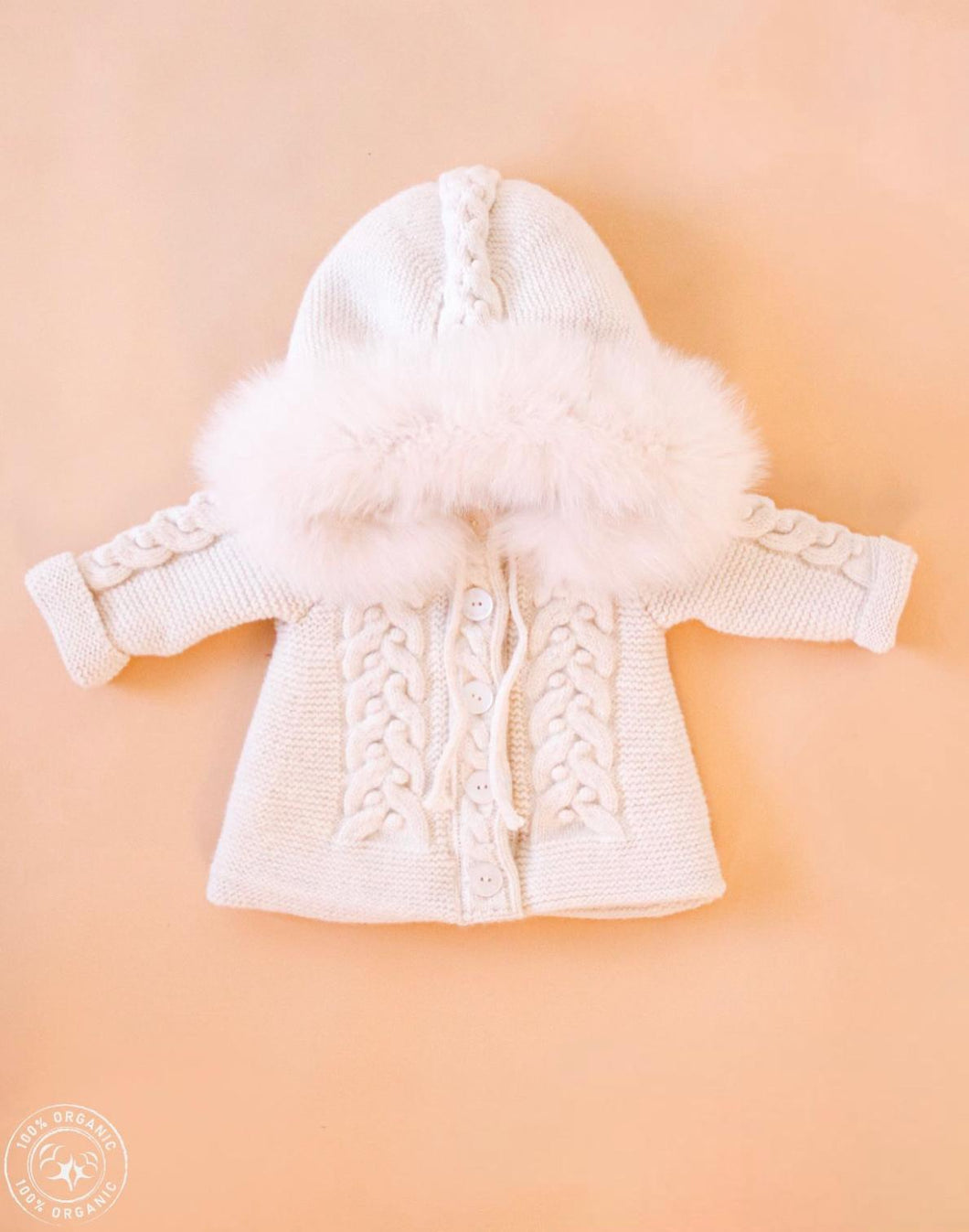 8909-I Girls Thick Ivory Knitted Fleecy Fur Coat