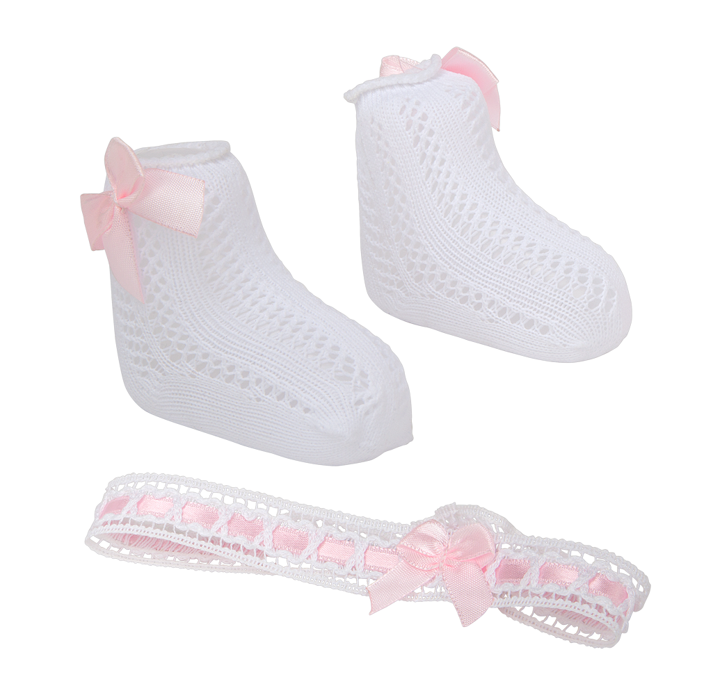 6372 Pair of White and Pink Socks with Headband