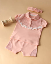 Charger l&#39;image dans la galerie, 12302-Peach Baby Girls Short Set with hair band
