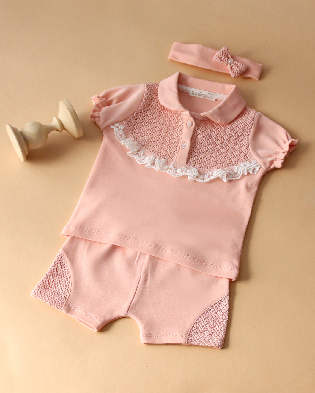 12302-Peach Baby Girls Short Set with hair band