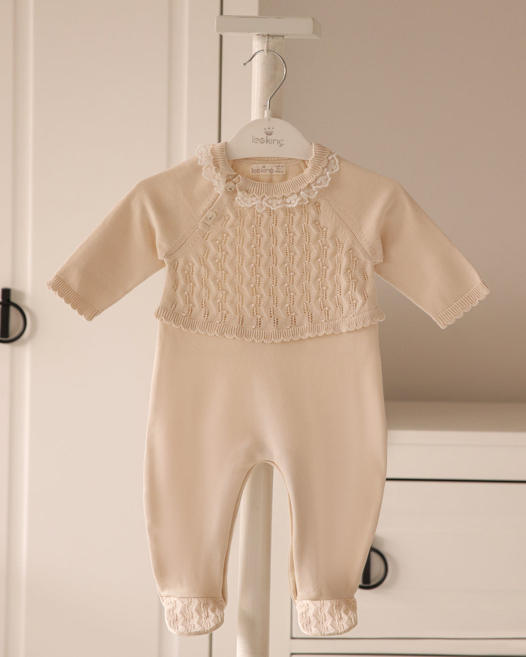 10709-BGE  Beige Knitted & Cotton Romper (Pack 4)